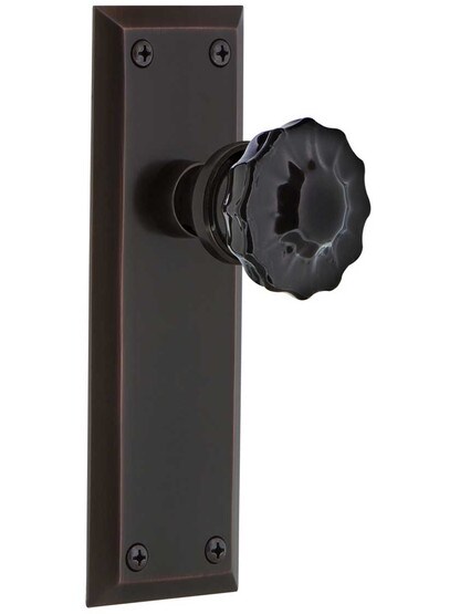 New York Door Set with Colored Fluted Crystal Glass Knobs Black in Timeless Bronze.